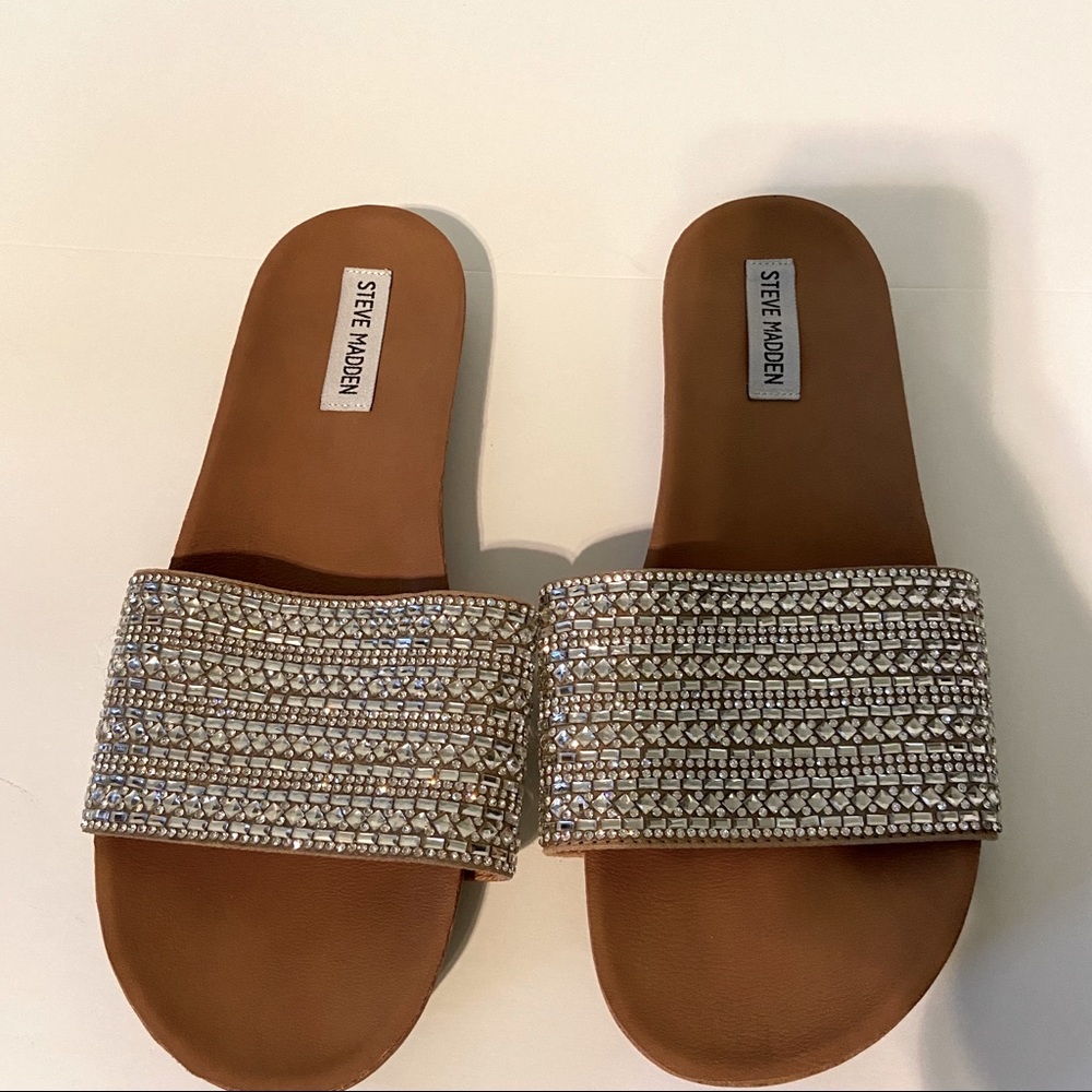 Steve Madden Tan and Silver Bling Sandal Slide
